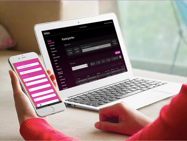 Sistema de RSVP e gestão de convidados em notebook e celular